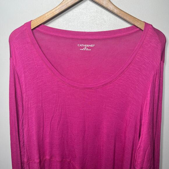 Catherines Tunic Magenta Pink Rayon Knit Button Sleeve Comfy Casual Spring 2X - Picture 2 of 8